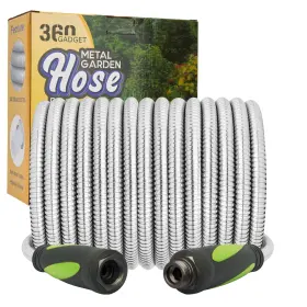 B0bn7klmrt 360 Gadget 25ft Stainless Steel Garden Water Hose With Swivel Handle Flexible He