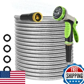 10-function Amoox B0d538bsh4 50ft Stainless Steel Metal Garden Hose Nozzle Leak-proof Durable