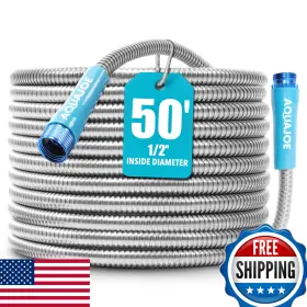B0747x6l47 Aqua Joe Ajsgh50 Stainless-steel Garden Hose Kink-free 300 Psi Max 50 Fe