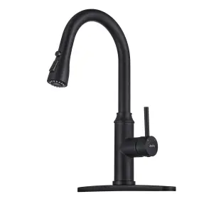 A01by Arofa Matte Black Kitchen Faucet With Pull Down Spayer Single