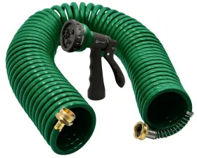 B0dgq21w29 Automan 50ft Eva Coil Garden Hose With Brass Connectors And 7-pattern Spray Nozzle