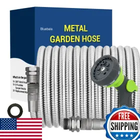 B0bqqqr3vt Bluebala 50 Ft Stainless Steel Garden Hose - Heavy Duty No-kink Metal 304