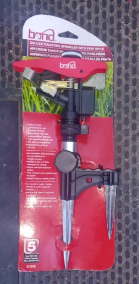Bond 035355700008 Deluxe Pulsating Adj. Sprinkler With Step Spike. Male And Female Connectors Bond 035355700008 Deluxe Pulsating Adj. Sprinkler With Step Spike. Male And Female Connectors