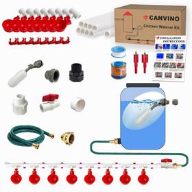 Canvino B0d965q3wd Automatic Chicken Waterer System - Complete Pvc Kit With 45 Accessories