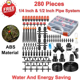 Cestame 763552402622 280 Pcs Drip Irrigation Kit 147ft Watering System For Garden Lawn Greenhouse