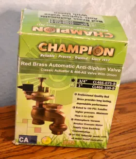 Cl466-075-b Champion Classic Auto Anti-siphon Valve 3/4 Inch With Union Red Solid Brass