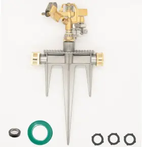 Clearflo 747134073905 Professional Brass Head Sprinkler With Aluminum Trident Ground Stake 3 Gask