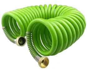 B0byp5xv4x Darnassus 25ft Green Pu Coil Garden Hose With Brass Connectors Kink-free