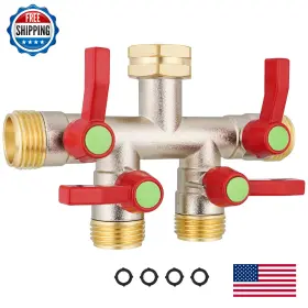 B0f5hqv953 Ejw Garden Hose Splitters 4-way Brass Water Spigot Valve 3/4 Inch Ght