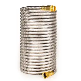 B0by7xn1n2 Fangfarm 50ft Stainless Steel Garden Hose - Heavy Duty 304 Metal Water Kink Free