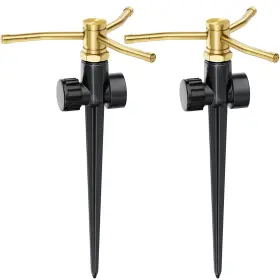 Fh-ca-3arm-sprinkler Fanhao 2 Pack Metal Lawn Sprinklers For Yard With Spike Base 3-arm Water Sprinkler