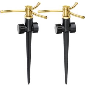 Fanhao Fh-ca-tf-3arm-sprinkler 2 Pack Metal Lawn Sprinklers With Spike Base Heavy Duty Automatic Rotary Gar