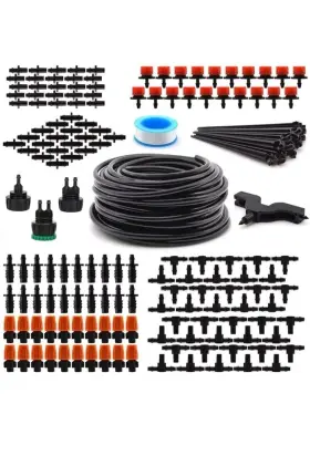 Flantor 190149106135 Drip Irrigation Kit Garden System Diy 1/4 Inch 50ft - Black