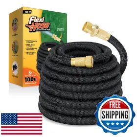 B07q4z338c Flexi Hose 100ft Lightweight Expandable Garden Retractable 3/4 Inch Brass