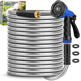 B0dssz5gps Gagalugec Garden Hose 100 Ft Stainless Steel Metal Water Nozzle Kink-proof Leak-proof