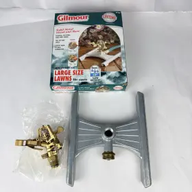 967zkd Gilmour Vtg Large Lawn Solid Metal Water Sprinkler 86 Ft Dia Full Or Part Circle