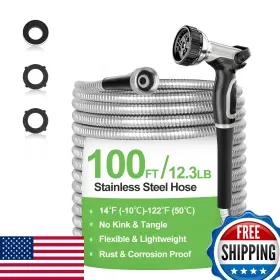 B0c73tt9dh Gloshooting Garden Hose Metal 100ft Stainless Steel Water With Aluminum Nozzle No-kink