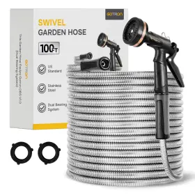 9-function Gotron B0d78kw5hc 100ft Heavy Duty Stainless Steel Garden Hose With Spray Nozzle