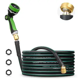 B0cw9mqhll Homeideas 25ft Rubber Garden Hose With Nozzle - Leak-proof And Kink-free Heavy Duty