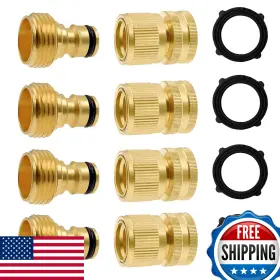 B0crhfps3w Hourleey Garden Hose Quick Connectors Solid Brass 3/4 Inch Ght Thread 4-piece Set