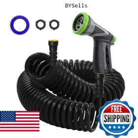 B0fxltggxs Hozcart Eva Coil Garden Hose 3/8 Inch 25ft Lightweigt Curly Water With Metal Connectors