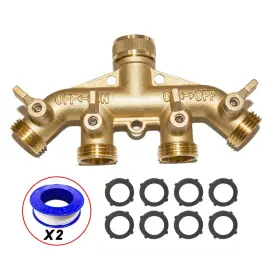 B08fbtfq7z Hqmpc 4 Way 3/4 Inch Ght Solid Brass Garden Hose Splitter Connector With Valves