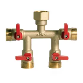 B0dsflq5g6 Hqmpc Heavy-duty Brass 4-way Garden Hose Splitter 3/4 Inch Ght Red Handle