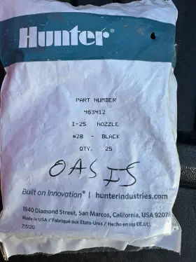 463412 Hunter I-25 Nozzels 28#-black Bag Of 25 463412 Hunter I-25 Nozzels 28#-black Bag Of 25