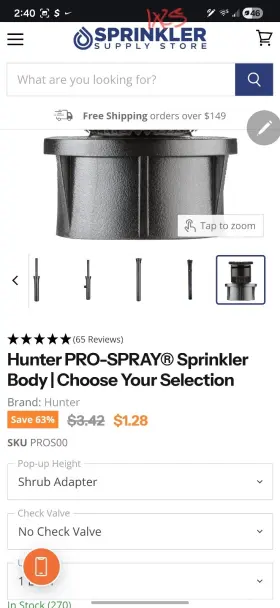 Pros00 Hunter Pro-spray Sprinkler Body Black Plastic Model