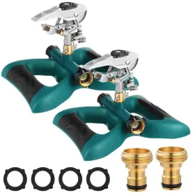 Che-jingmore-0932 Jingmore 2 Packs Lawn Impact Sprinkler Heavy Duty Rotating Adjustable Pulsating Water