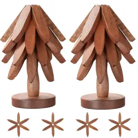 Xbl-swt-204 Kinbrace Wooden Trivets For Hot Dishes Tree Shape Set 4 1 Stand Sto