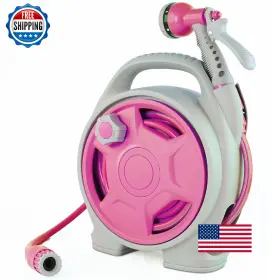 B0dl5w3sbq Kurtep Portable 50ft Garden Hose Reel Lightweight 6-pattern Nozzle Smooth Rewind