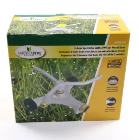 6998223 Landscapers Select 3-arm Sprinkler With 2 Wheel Metal Base New Box