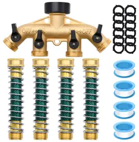 B0b63w5yhg Lfsemini Brass 4-way Garden Hose Splitter And 4 Extension Adapters With Valves Washers