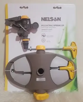 Nelson 077855003531 New Pulsating Sprinkler Oval Dual Spike Base Rotate Control Up To 85 Ft