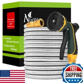 B0bqrqdnc4 Ngreen Stainless Steel Garden Hose - Flexible Metal Water With Nozzle