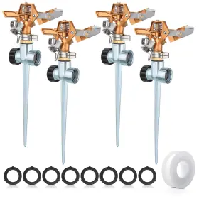 Ao-nuogo-101 Nuogo 4 Pieces Brass Impact Lawn Sprinklers For Yard Heavy Duty Water Sprinkler He