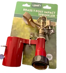27793 Orbit Brass T-post Impact Sprinkler Covers Up To 90 Diameter Red