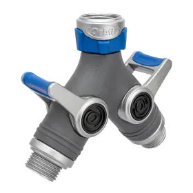 B0f9f3xgb6 Orbit Xl 2-way Garden Hose Splitter - Dual Valve Heavy-duty Zinc Y Connector