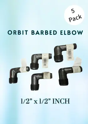 94360 Orbit Irrigation Products Inc 5 Pack - Plastic Barbed Elbow Adapter 1/2 Inch X Mpt Swing Ftg