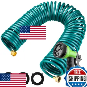 6-function Pangda B0ccpf2b6s 100ft 3/8 Inch Expandable Garden Hose With Nozzle Brass Connectors