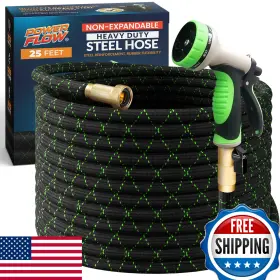 B0drgxndd5 Powerflow 25ft Stainless Steel Non-expandable Garden Hose With Nozzle
