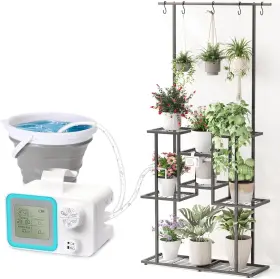 Qmetalart 313055618695 Self-watering Outdoor Plant Stand With Automatic Drip Watering System 4 Tier Wit