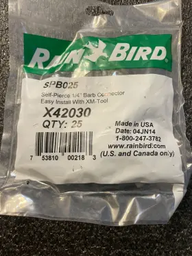X42030 Rain Bird Spb025 Self-pierce 1/4 Barb Connector With Xm-tool - Bag Of 25