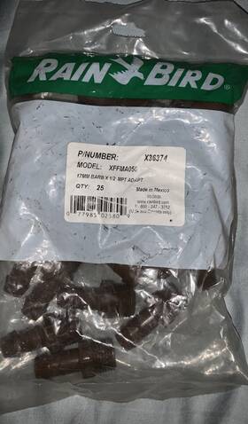 Rain Bird X36374 Rainbird Xffma050 Barb X 1/2 Inch Male Adapter Bag Of 25 17mm Fittings Part #