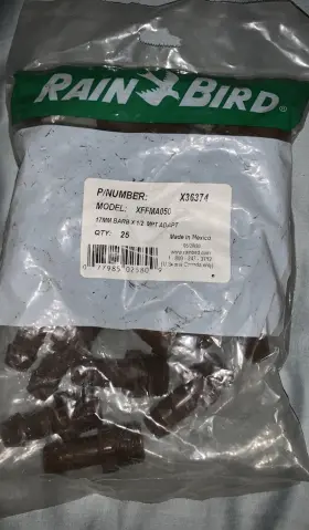 Xffma050 Rain Bird X36374 Rainbird Barb X 1/2 Inch Male Adapter Bag Of 25 17mm Fittings Part #