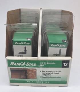 Rain Bird X42120 Nos Bf-2 1/4 Inch Ell Connector Drip Irrigation 12-pack And Retail Display