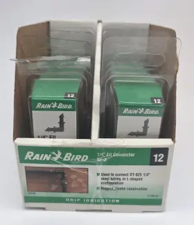 X42120 Rain Bird Nos Bf-2 1/4 Inch Ell Connector Drip Irrigation 12-pack And Retail Display