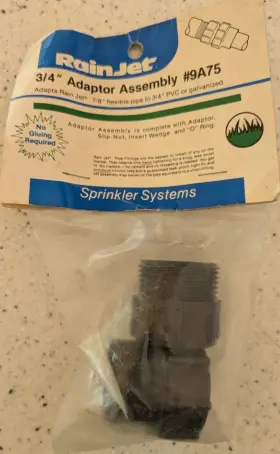9a75 Rain Jet Vintage Rainjet 3/4 Inch Adaptor Assembly #9a75 Orig. Pkg 9a75 Rain Jet Vintage Rainjet 3/4 Inch Adaptor Assembly #9a75 Orig. Pkg