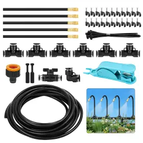 Redtagtown 655887909580 50ft 1/4 Inch Drip Irrigation System Kit Adjustable Brass Nozzle Garden Watering